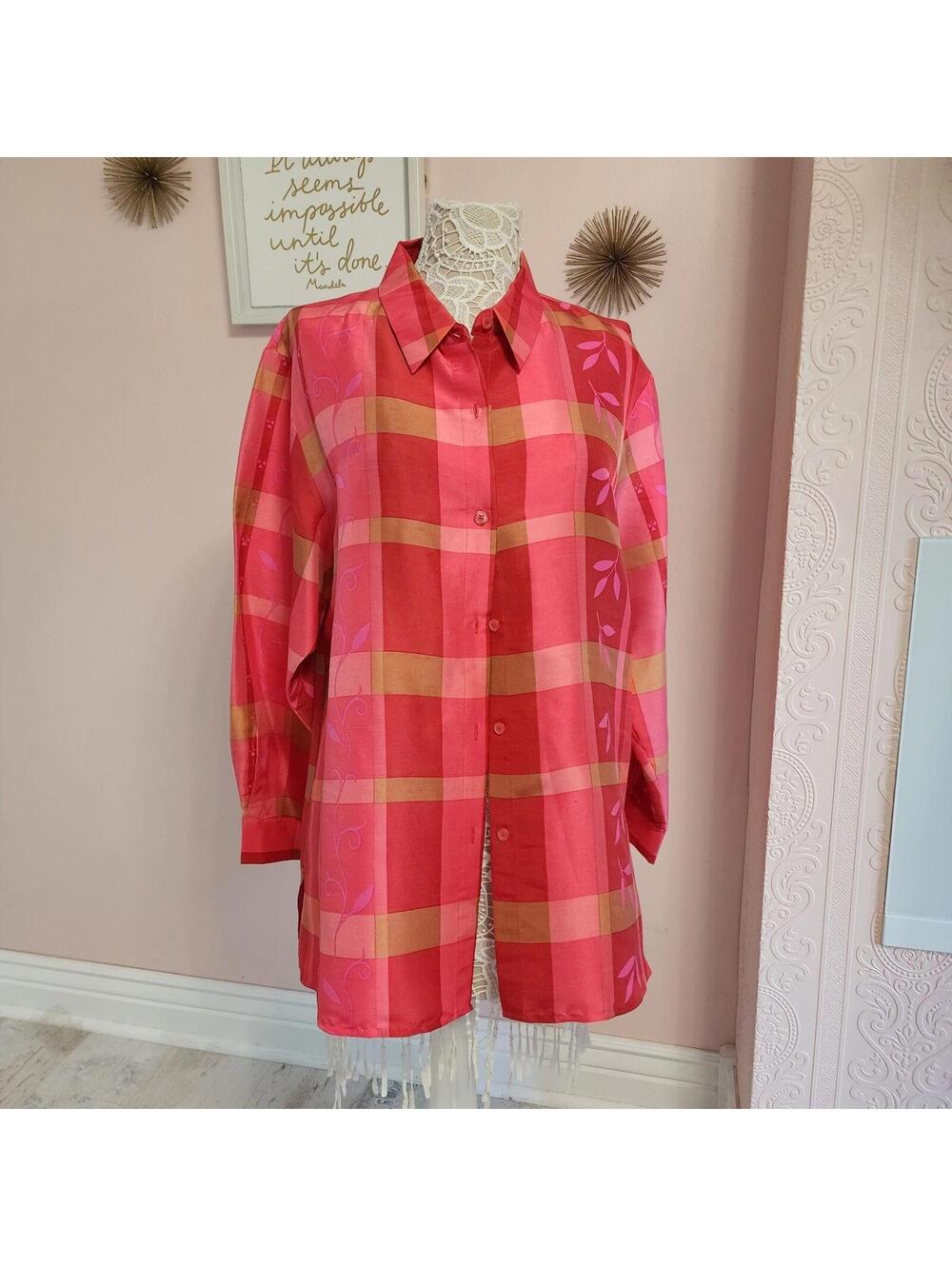 NWT Silk Jessica Holbrook pink orange colorful blouse L - Picture 2 of 5